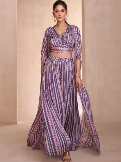 YNF Designer Resham & Zari Embroidered Georgette Indo-Western Palazzo Suit