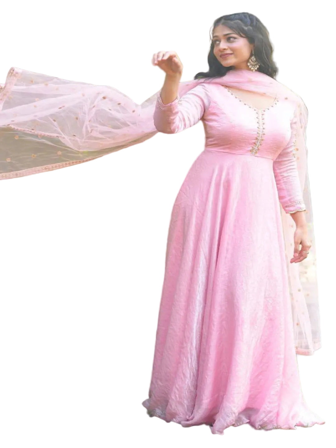 RE Designer Pink Chinnon Silk Anarkali with Complete Lining and Matching Dupatta