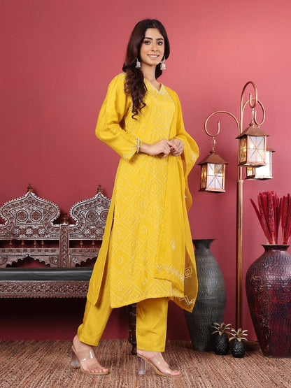 KF Hand Embroidered French Knot Kurta with Tonal Bottom and Embroidered Dupatta