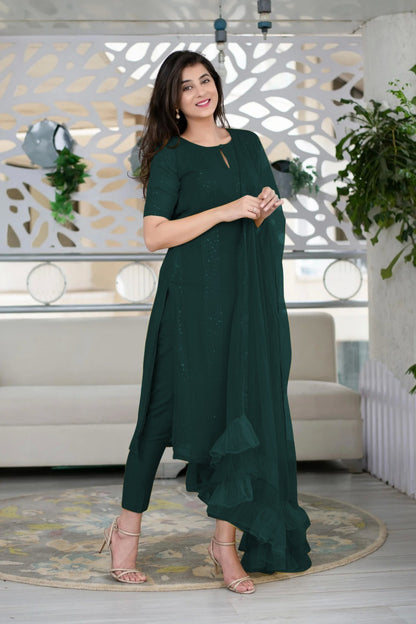 ICF Women Multi-Color Slub Cotton Kurti Set with Pant & Dupatta