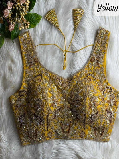 YNF Premium Roman Silk Bridal Blouse with Heavy Rainbow Sequence & Jari Work