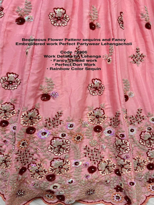 ES Beauteous Flower Pattern Chinon sequins and Fancy Lehenga Choli & Dupatta