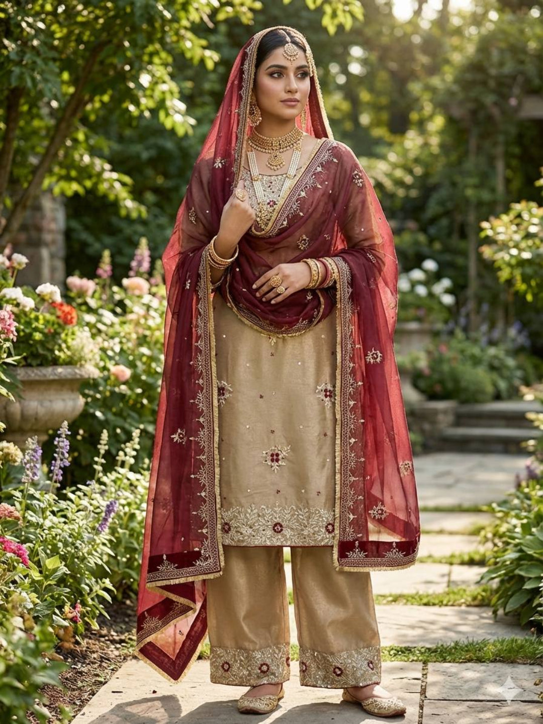 Women's Pure GMY Silk Heavy Sequence Embroidered Kurta Palazzo Set with Dupatta-RE