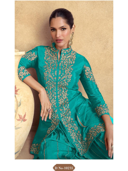 ES Top and Plazzo in Premium Chinon Silk (Free Size Stitch) & Dupatta in Premium Net