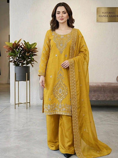 Women’s Jimmy Choo Silk Embroidered Top and Sharara Set with Sequence Cutwork Dupatta - RE