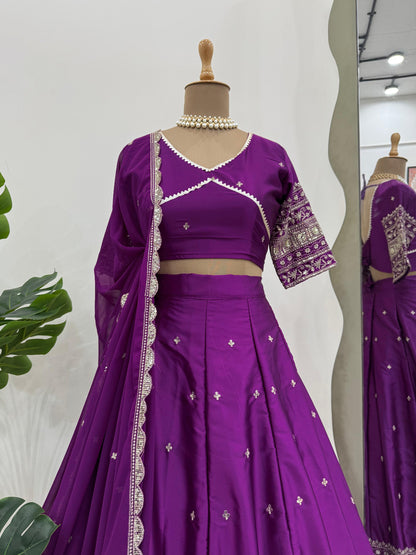 ES Satin silk Lehenga Choli & Dupatta with Thread with Sequins