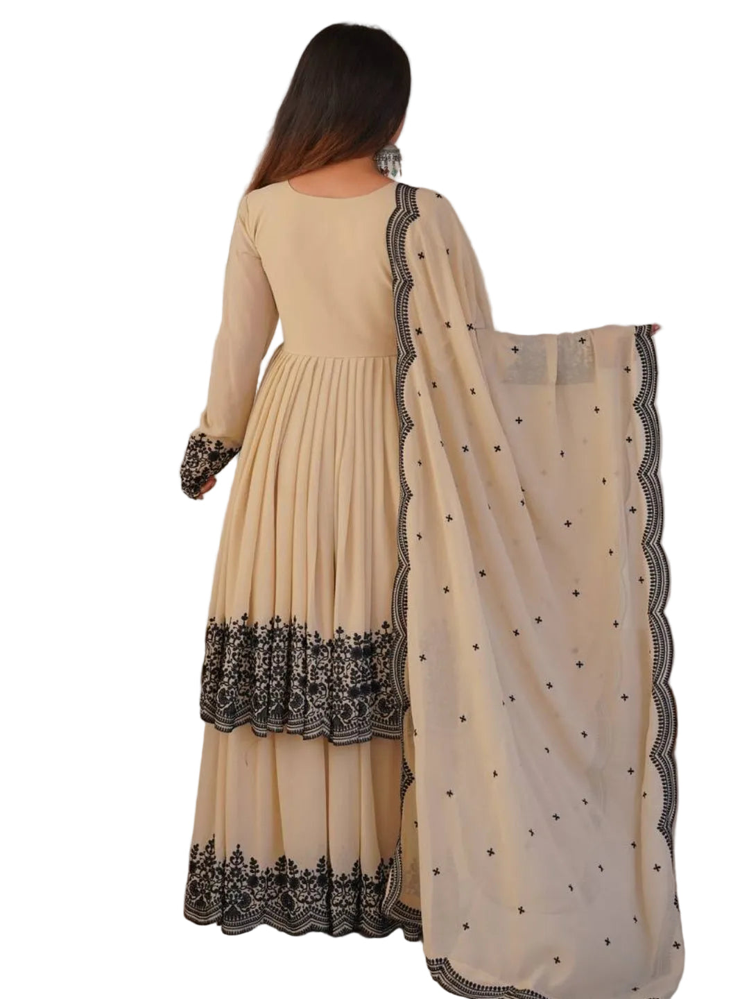 RE Women's Premium Faux Georgette Embroidered Palazzo Suit Set with 2.2m Dupatta