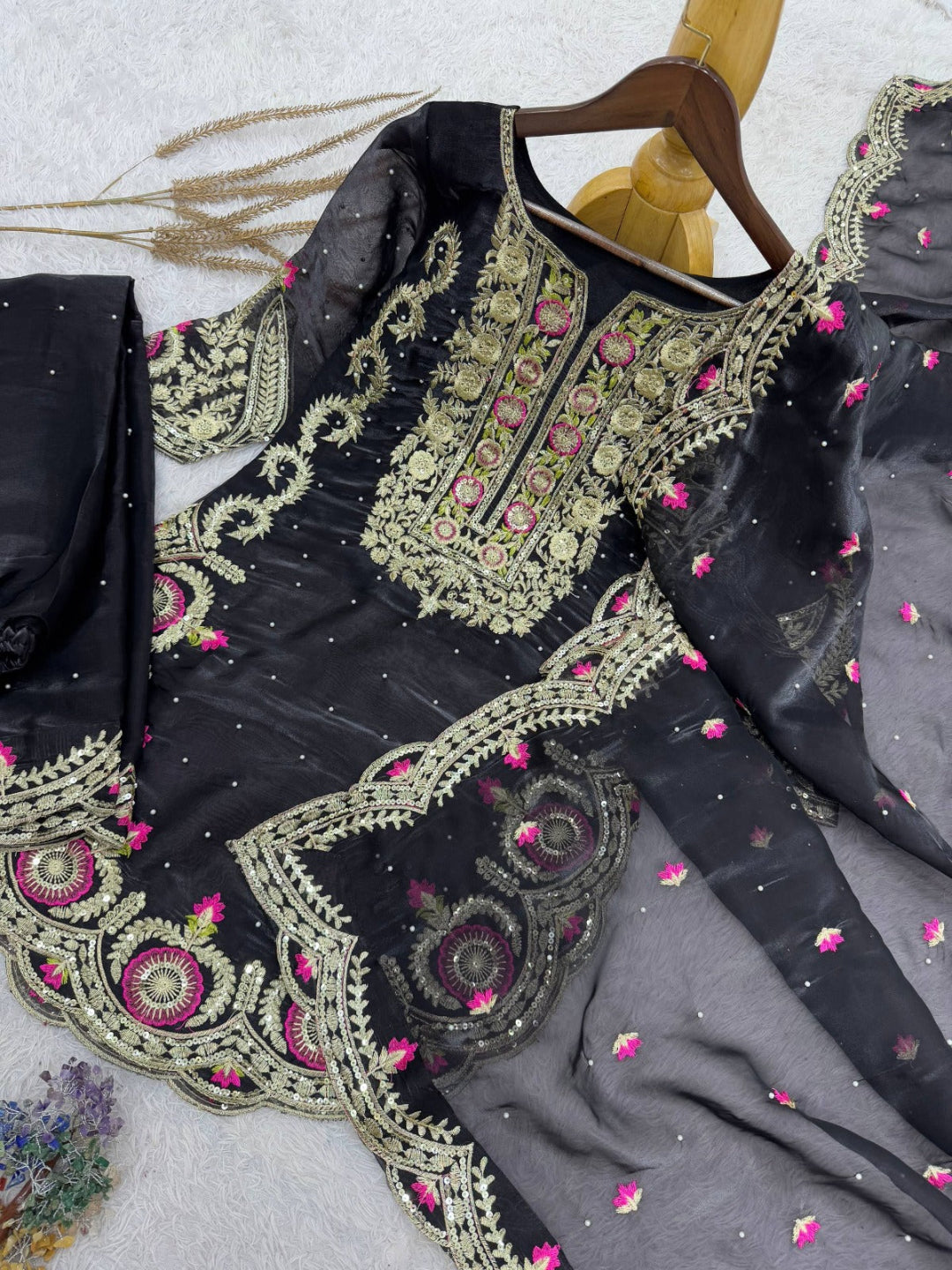 RE Pure GMY Silk Embroidered Top & Plazzo Set with Sequence & Riveted Moti Work