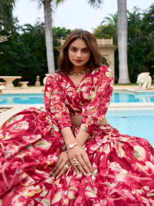 ES Georgette Chex floral print Lehenga-Choli