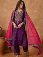 KF Zari Embroidered A line kurta With Trouser & contrast Dupatta