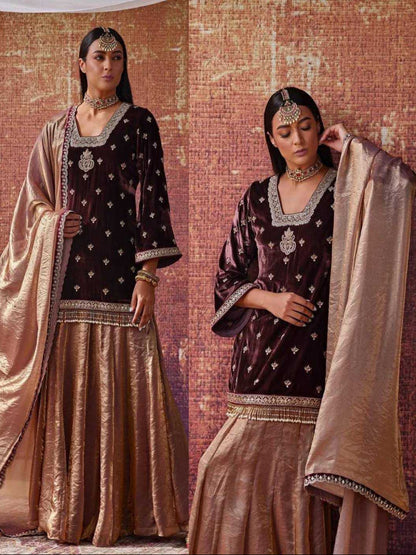 YNF Ready-to-Wear Heavy Viscose Velvet Kurti & Sequence Palazzo Set