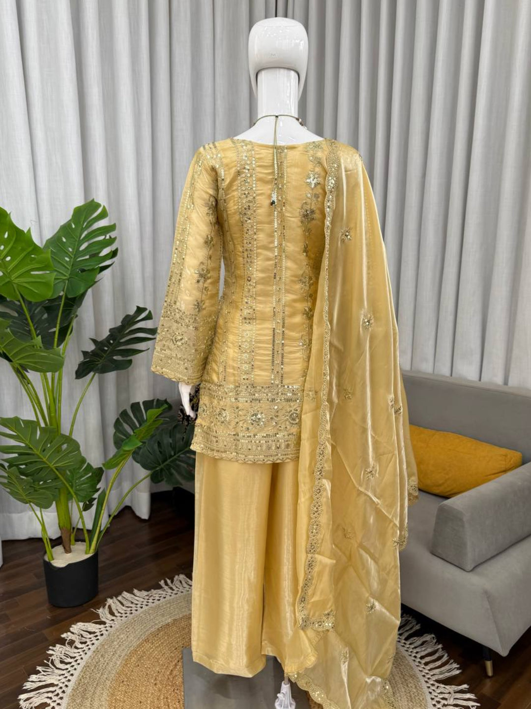 Women’s JMC Silk Thread & Sequence Embroidered Kurta Palazzo Set with Dupatta-RE