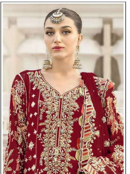 Women’s Chiffon Sequence Work Suit (XS to 5XL) with Khatli Neck Embroidery - RE