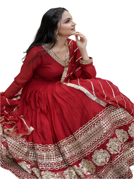 ES Women Long  Georgette Gown with Dupatta & Embroidered Sequins work