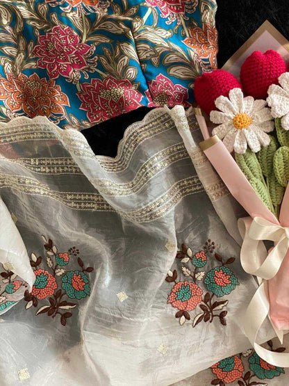 WT Premium Sequined Crush Organza Saree with Scallop Finish