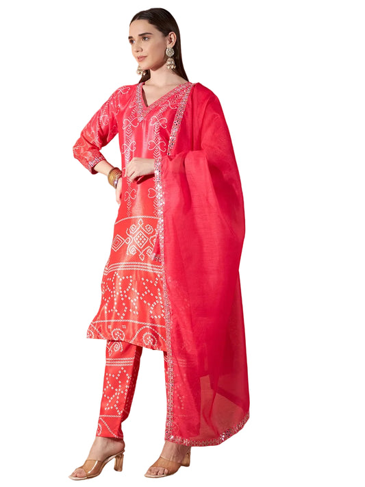 ICF Luxury Chinon Digital Print Suit Set with Embroidery & Mirror Work