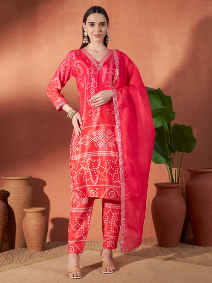 ICF Luxury Chinon Digital Print Suit Set with Embroidery & Mirror Work