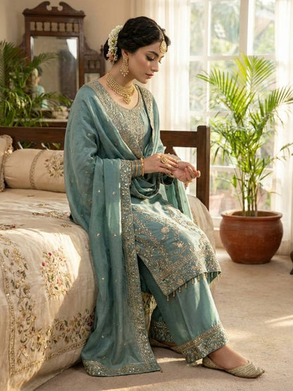 RE Pure GMY Silk Embroidered Suit Set with Sequence Work Palazzo and Dupatta (Sizes M-XXL)