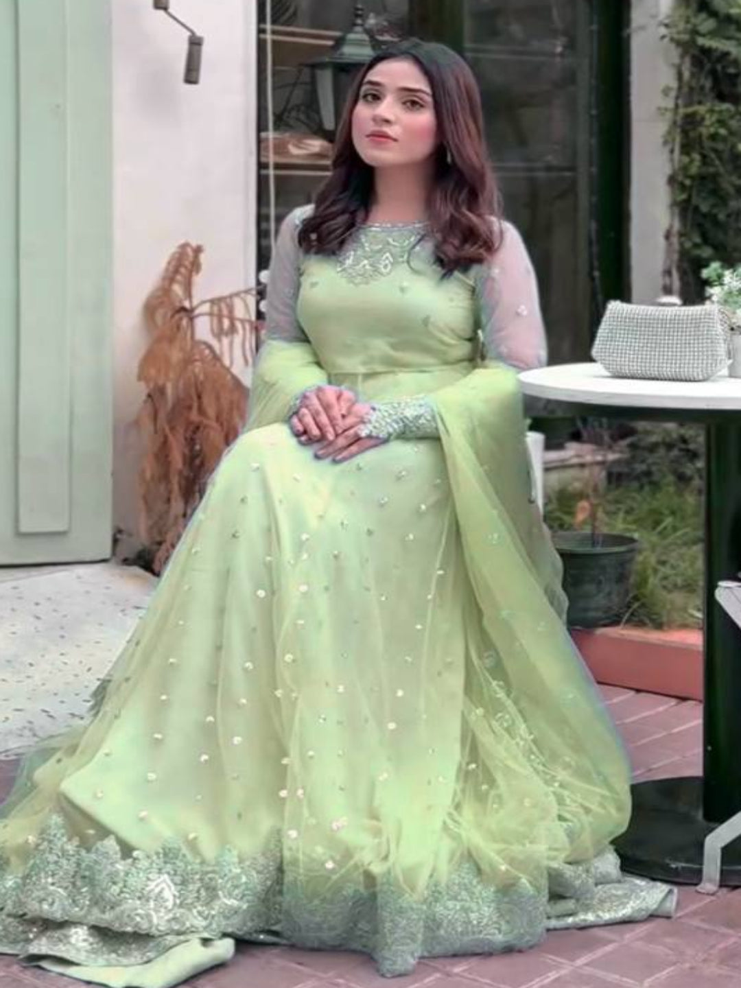 RE Women’s Festive Georgette Gown-Lehenga Set | Fully Stitched