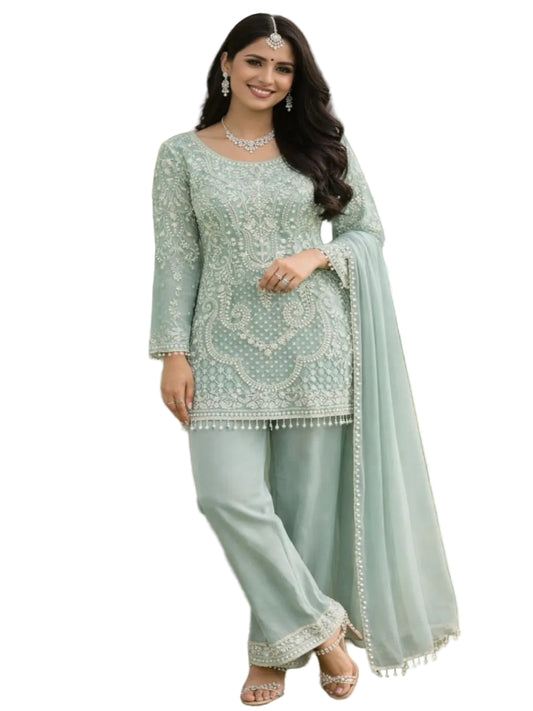 RE Heavy Georgette Designer Suit with Intricate Embroidery & Beadwork