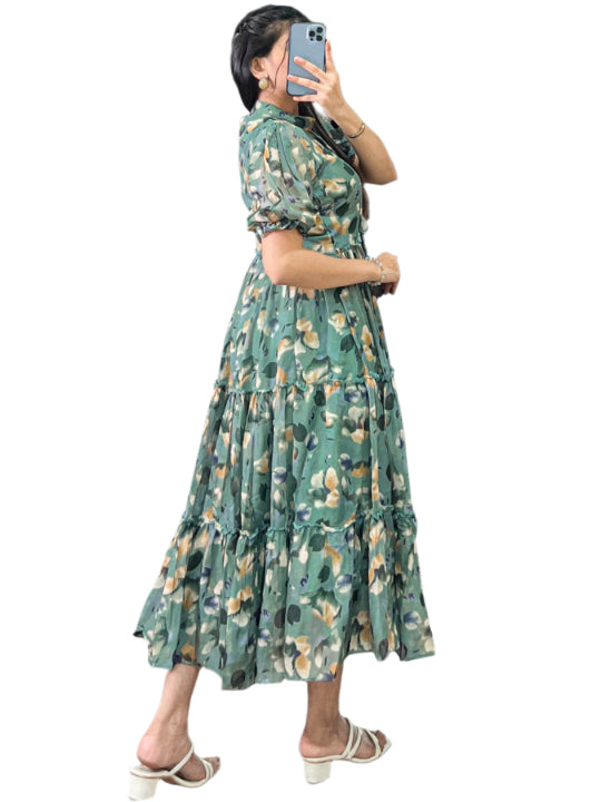 ES Women Tabby Silk Floral Printed Frock