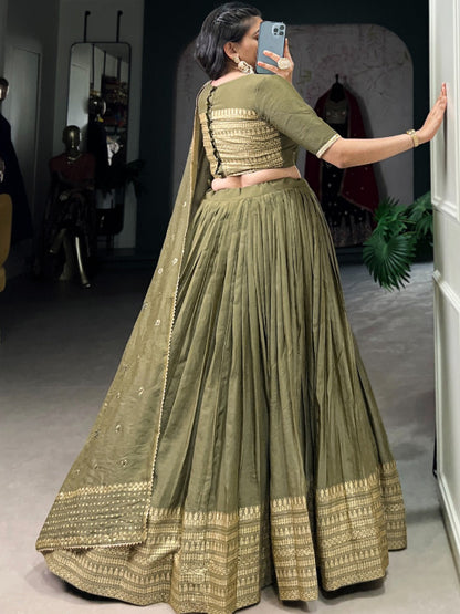 ES Pure Chanderi Plain Lehenga with Intricate Zari Work Border