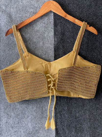 ES Designer Pure Silk Spaghetti Blouse with Handcrafted Pearl (Moti) Work