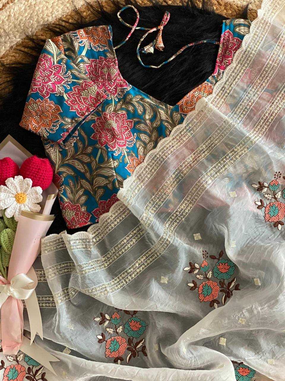 WT Premium Sequined Crush Organza Saree with Scallop Finish