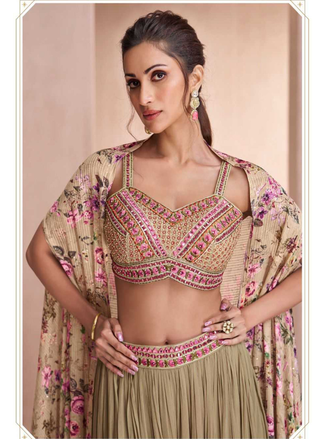 YNF Designer Resham & Zari Embroidered Georgette Indo-Western Palazzo Suit