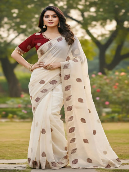 ES Luxurious Embroidered Saree with Ready-to-Wear Contrast Blouse
