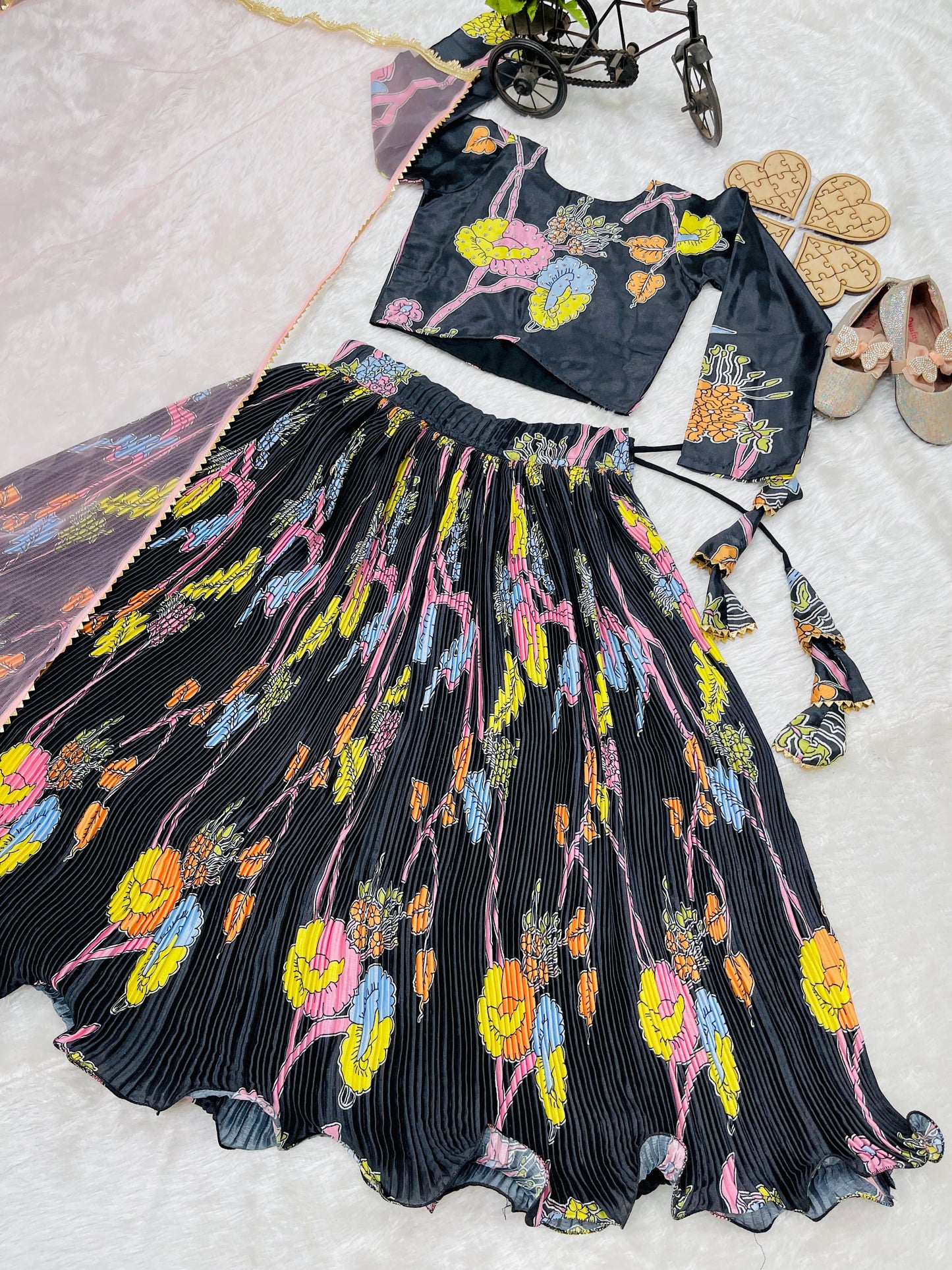 ES New Designer Kids Lehenga Choli Set Chino Silk– Ready to Wear Collection