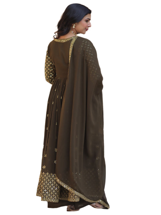 ES Faux Georgette with Embroidered Work Readymade Kurti with Pant & Dupatta Set
