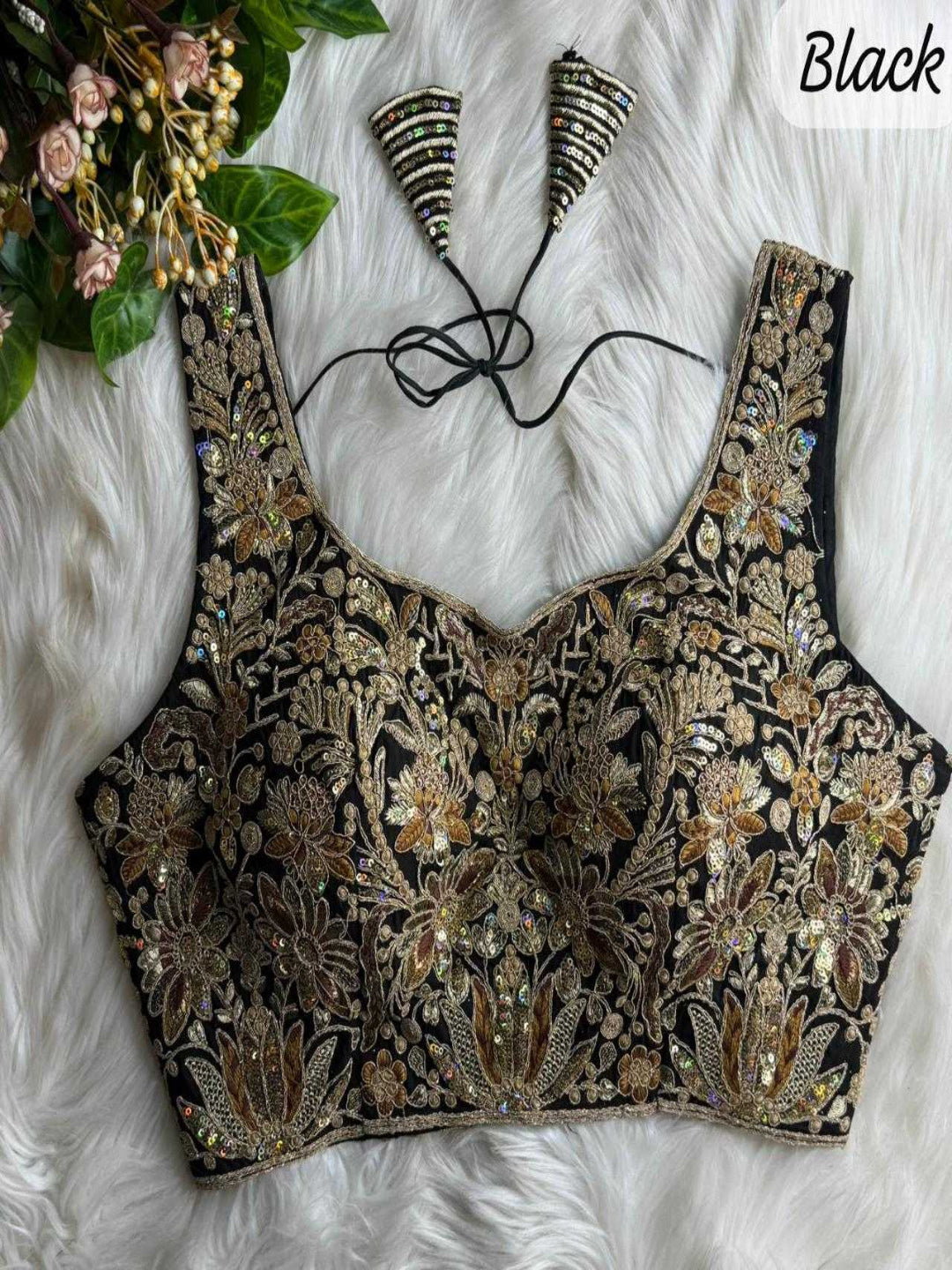 YNF Premium Roman Silk Bridal Blouse with Heavy Rainbow Sequence & Jari Work