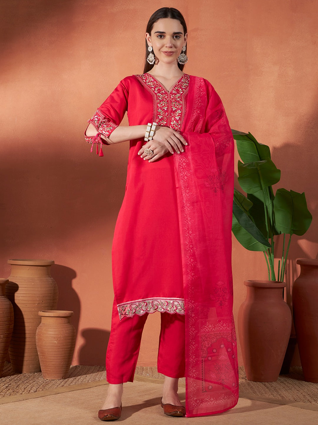 ICF Roman Viscose Embroidered Suit Set with Soft Mull Cotton Dupatta