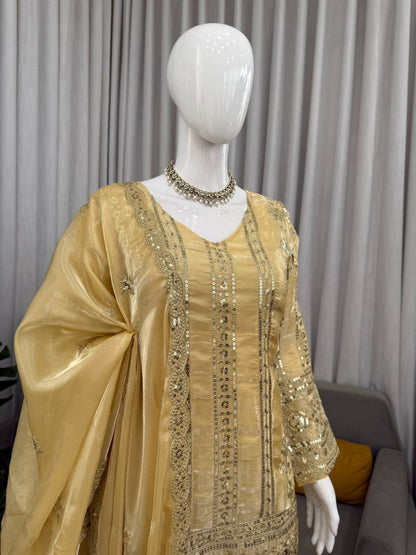 Women’s JMC Silk Thread & Sequence Embroidered Kurta Palazzo Set with Dupatta-RE