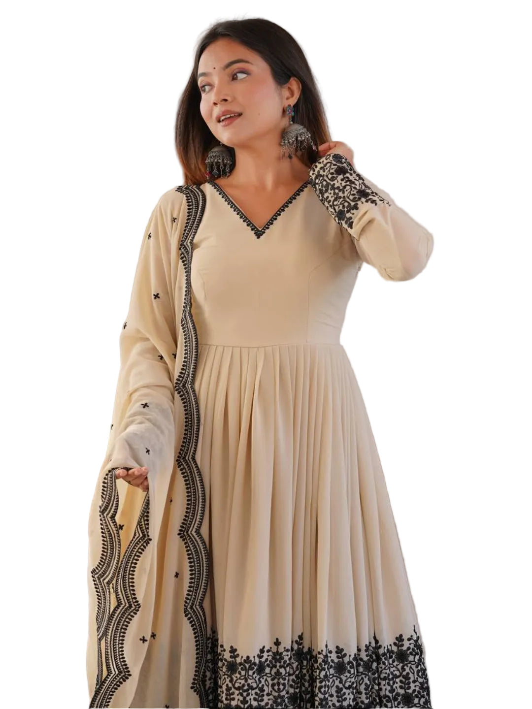 RE Women's Premium Faux Georgette Embroidered Palazzo Suit Set with 2.2m Dupatta