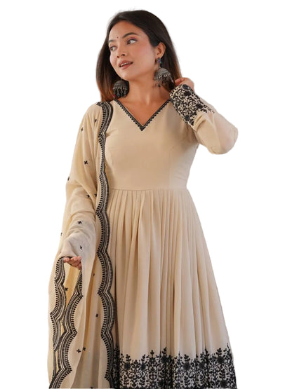 RE Women's Premium Faux Georgette Embroidered Palazzo Suit Set with 2.2m Dupatta