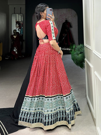 ES Ethnic Rayon Bandhej & Ajarakh Printed Lehenga Set - Stitched