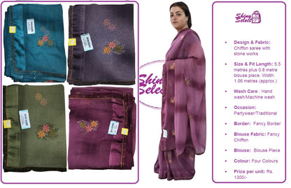 ShinySelect soft Chiffon saree with blouse piece & light stone