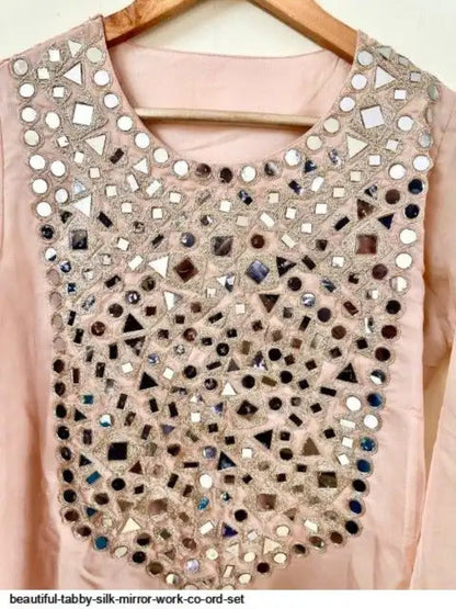 RE Designer Tebby Silk Co-ord Set with Mirror Work & Semi-Bell Sleeves