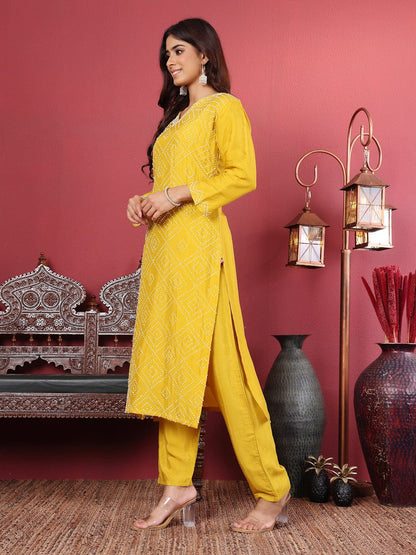 KF Hand Embroidered French Knot Kurta with Tonal Bottom and Embroidered Dupatta
