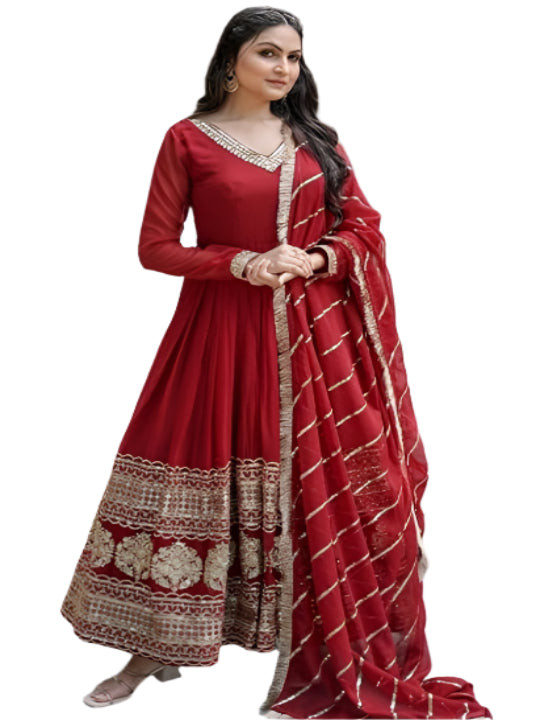ES Women Long  Georgette Gown with Dupatta & Embroidered Sequins work