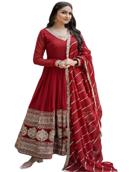 ES Women Long  Georgette Gown with Dupatta & Embroidered Sequins work