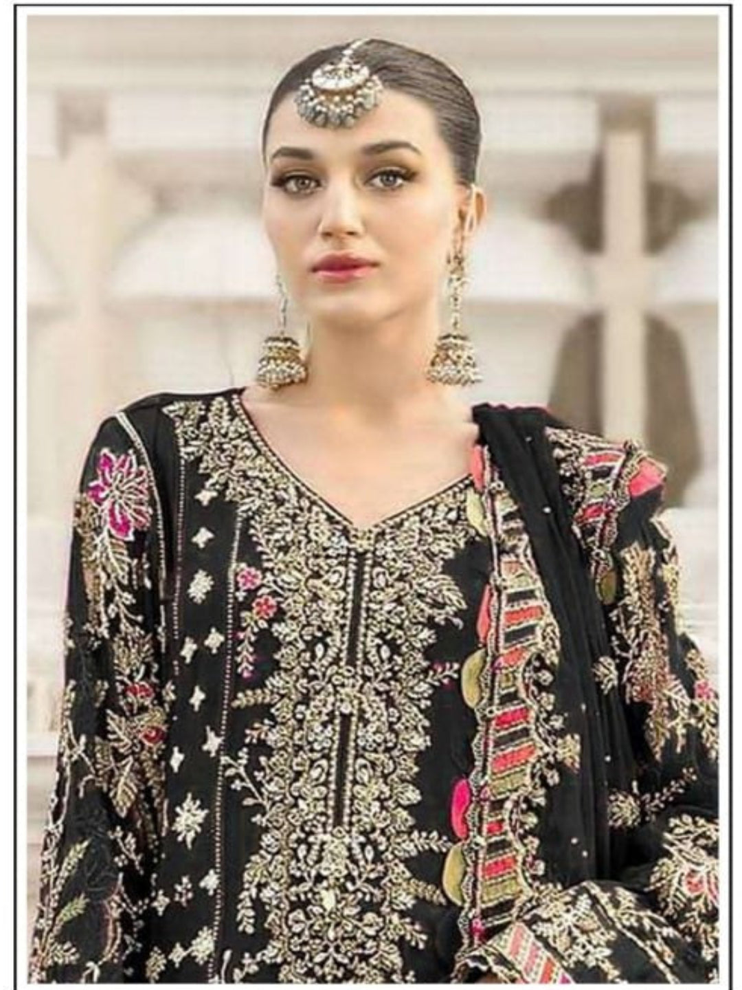 Women’s Chiffon Sequence Work Suit (XS to 5XL) with Khatli Neck Embroidery - RE