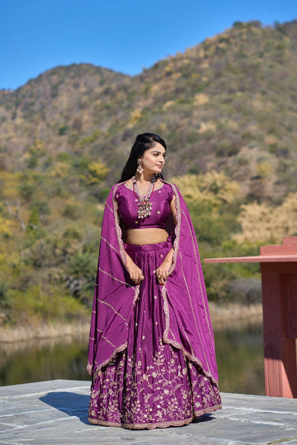 ES Heavy Chinon Silk Lehenga, Blouse & Dupatta with exquisite embroidery and zari work,