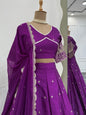 ES Satin silk Lehenga Choli & Dupatta with Thread with Sequins