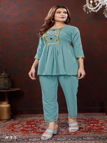 MV Elegant Maaza Cotton Handwork Cord-Set in Five Designs & Colors