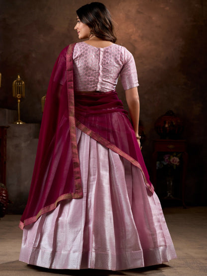 ES Elegant Jacquard Silk Lehenga Set with Weaving Work and Georgette Dupatta