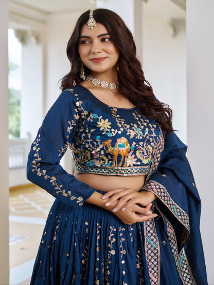 ES Pure Vichitra Silk Lehenga Choli with Heavy 3mm Sequence & Thread Embroidery