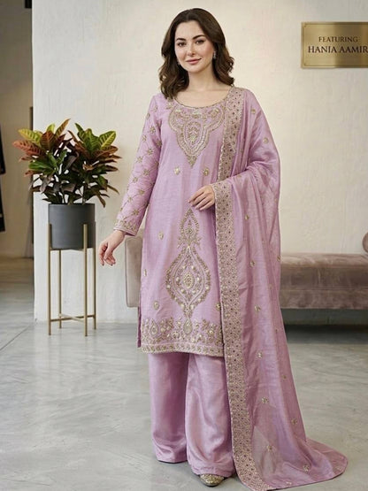 Women’s Jimmy Choo Silk Embroidered Top and Sharara Set with Sequence Cutwork Dupatta - RE